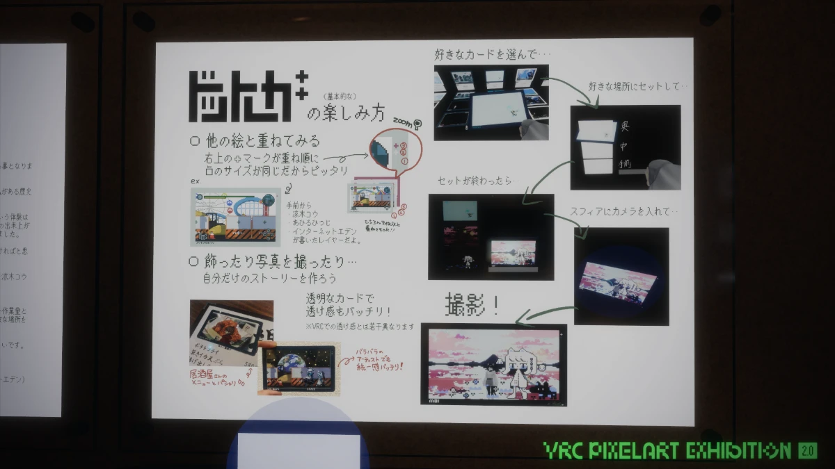 【VRC PIXELART EXHIBITION 2․0】ドットレカ説明書です。画像を使って分かりやすく説明してくれています。